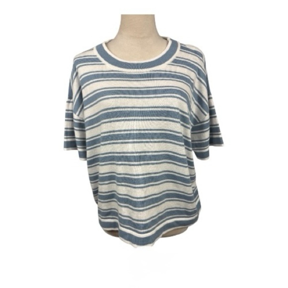 Michael Kors blue and white striped short sleeve sweater size large